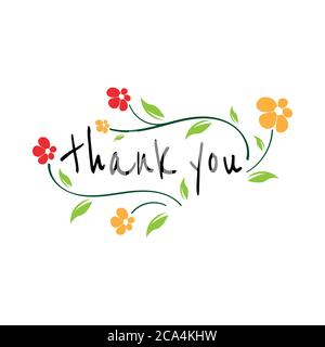 Vielen Dank mit Blumen Karte Schriftzug. Schöne Gruß zerkratzt Kalligraphie Stock Vektor