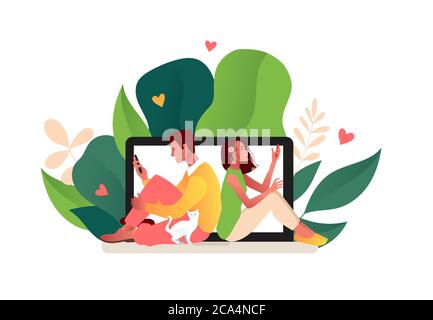 Virtuelle Beziehungen und Online-Dating und Social Networking-Konzept. Stock Vektor