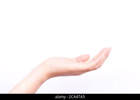 Finger Hand Symbole isoliert Konzeptwelt und digitale Technologie in unseren Händen auf weißem Hintergrund Stockfoto