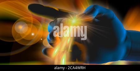Nahaufnahme der Hand einer Person mit Licht Stockfoto