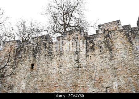 Schloss in Celje, Slowenien, isoliert o weiß. Stockfoto