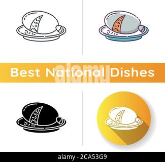 Haggis-Symbol. Schottisches herzhaftes Essen. Nationales Puddingrezept. Gericht in Tiermagen gekocht. Rezept mit Schafleber und Lunge. Lineares Schwarz und RGB-Farbregler Stock Vektor