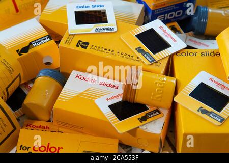 Vintage Analog Kodak Objektträger, Kartons und Behälter, USA Stockfoto