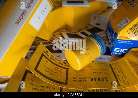 Vintage Analog Kodak Objektträger, Kartons und Behälter, USA Stockfoto