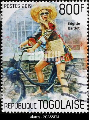 Französische Schauspielerin Brigitte Bardot auf Briefmarke von Togo Stockfoto