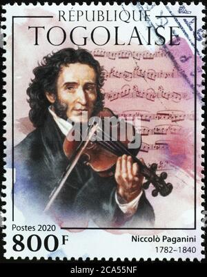 Niccolò Paganini mit seiner Geige auf Briefmarke Stockfoto