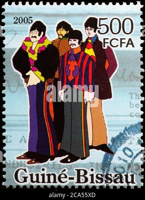 Die Beatles als Cartoons auf Briefmarke Stockfoto