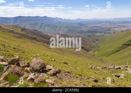 Panorama auf der Sentinel Peak Wanderung, Royal Natal National Park, KwaZulu-Natal, Südafrika Stockfoto