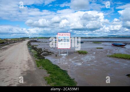 Causeway Road bei Sunderland Point, ist ein kleines Dorf zwischen den Sümpfen, auf einer windgepeitschten Halbinsel zwischen der Mündung des Flusses Lune und Morecambe Ba Stockfoto