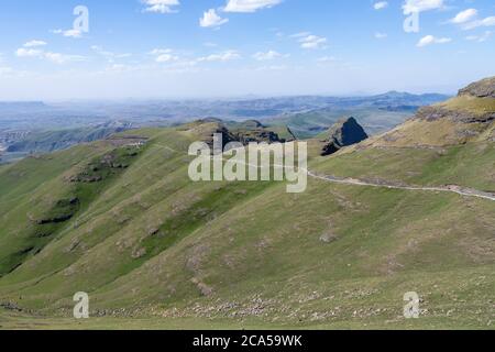 Panorama auf der Sentinel Peak Wanderung, Royal Natal National Park, KwaZulu-Natal, Südafrika Stockfoto