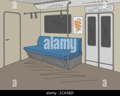 Zug Innengrafik Metro U-Bahn Farbe Skizze Illustration Vektor Stock Vektor