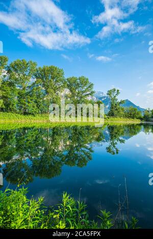 Frankreich, Isere, Gresivaudan-Tal, Lumbin, Lumbin-Teich am Fuße des Chartreuse-Massivs Stockfoto