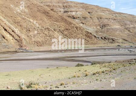 Ausgetrocknet Oranje Fluss im November 2019, Thaba-Tseka Bezirk, Königreich Lesotho, südlichen afrika Stockfoto