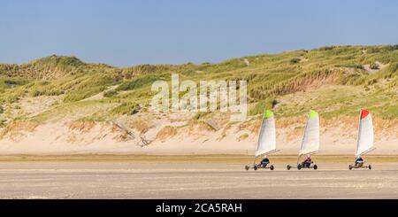 Frankreich, Somme (80), Quend-Plage, Segelboote am Strand Stockfoto