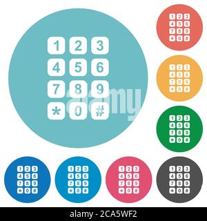 Numerische Tastatur flache weiße Symbole auf runden farbigen Hintergründen Stock Vektor