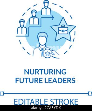 Zukünftige Führungskräfte pflegen türkisfarbenes Konzept-Symbol. Ausbildung für berufliche Weiterentwicklung. Schulung für Corporate Executive Idea Thin Line Illustration. Vektor-iso Stock Vektor