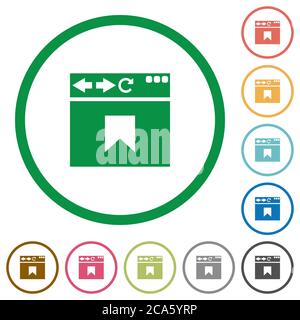 Browser Lesezeichen flache Farbsymbole in runden Umrissen auf weißem Hintergrund Stock Vektor