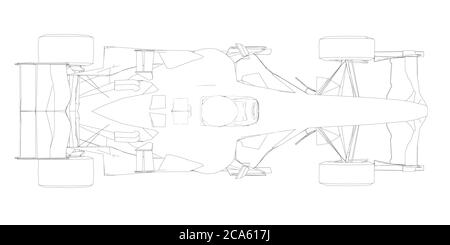 Contour Rennwagen aus schwarzen Linien auf weißem Hintergrund. Blick von oben. Vektorgrafik. Stock Vektor