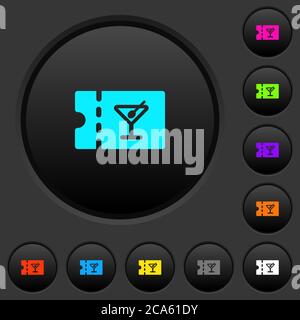 Cocktail Bar Rabatt Gutschein dunkel Druckknöpfe mit lebendigen Farben Symbole auf dunkelgrauem Hintergrund Stock Vektor