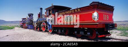 Replik Lokomotive, Golden Spike National Historic Site, Utah, USA Stockfoto