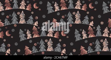 Schwarz und Gold abstrakten Weihnachtsbaum nahtlose Muster für Hintergrund, Stoff, Wrap, Oberfläche, Web-und Print-Design. Vektor dekorative Fichtenbaum Silhouette Stock Vektor