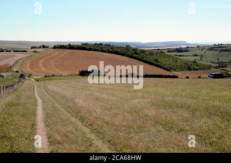 Die South Downs Weg über Rodmell in East Sussex Blick nach Osten. Stockfoto