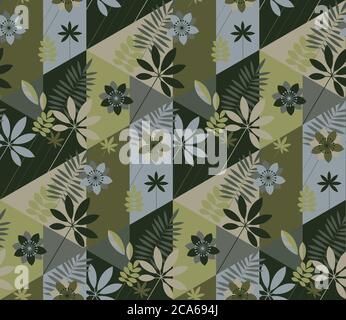 Khaki Farbe tropischen Natur nahtlose Muster für Hintergrund, Stoff, Textil, Wrap, Oberfläche, Web-und Print-Design. Geometrische abstrakte Blumen und leav Stock Vektor