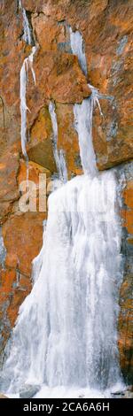 Gefrorener Wasserfall, Garnet Canyon, Grand Teton National Park, Wyoming, USA Stockfoto