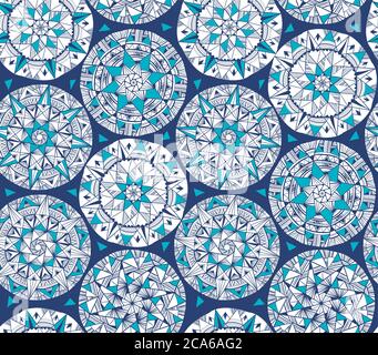 Komplexe Schneeflocke nahtlose Rapport für Hintergrund, Stoff, Textil, Wrap, Oberfläche, Web-und Print-Design. Orientalisches Mosaik-Muster im Winter. Luxus Stock Vektor