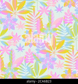 Pastell Neon tropische Flora nahtlose Muster für Hintergrund, Stoff, Textil, Wrap, Oberfläche, Web-und Print-Design. Geometrische abstrakte Blumen und verlassen Stock Vektor