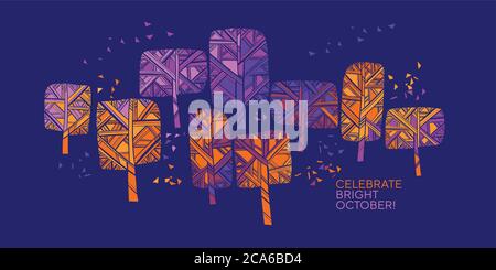 Helle lebendige Herbst Parkbaum für Karte, Header, Einladung, Poster, Social Media, Post-Veröffentlichung. Oktober Bunte abstrakte Wald Design-Element. H Stock Vektor