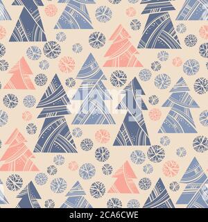 Cute naive Nord-Stil Weihnachtsbaum Formen nahtlose Muster für Hintergrund, Wrap, Stoff, Textil, Wrap, Oberfläche, Web-und Print-Design. Moderne trendige ros Stock Vektor