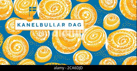 Dekorative einfache Zimtrollen für Karte, Header, Einladung, Poster, Social Media, Post-Publikation. Bäckerei Brötchen Kanelbullar Tag Vektorgrafik. Stock Vektor