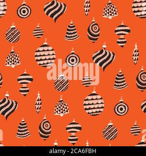 Retro vibes orange Weihnachtskugeln nahtlose Muster für Hintergrund, Stoff, Textil, Wrap, Oberfläche, Web-und Print-Design. Weihnachtskugeln Spaß von Hand gezeichnet Stock Vektor