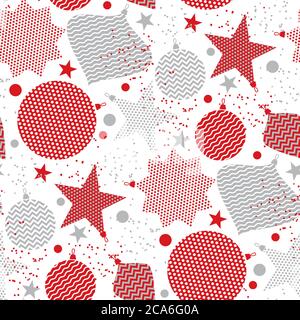 Geometrische lakonische Weihnachtsbaumkugeln nahtlose Muster für Hintergrund, Stoff, Textil, Wrap, Oberfläche, Web-und Print-Design. Roter Geometriestyee, wiederholend Stock Vektor