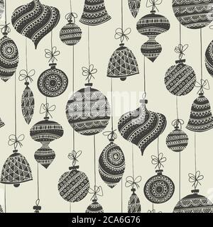 Elegante schwarz-weiße Weihnachtskugeln nahtlose Muster für Hintergrund, Wrap, Stoff, Textil, Wrap, Oberfläche, Web-und Print-Design. Weihnachten und Neues Ye Stock Vektor