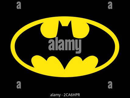 Das berühmte Batman-Logo zur Feier des 80. Geburtstages der Batmans Stockfoto