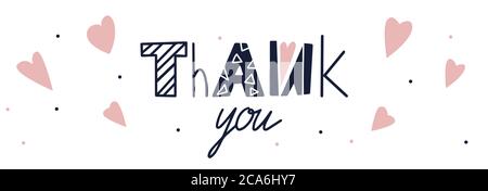 Kinder danken Ihnen handgezeichneten Text. Lustige Schrift mit Herzen Vektor-Illustration Stock Vektor