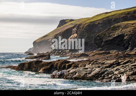 Polzeath - eine schöne Küstenlandschaft in Nord Cornwall Stockfoto