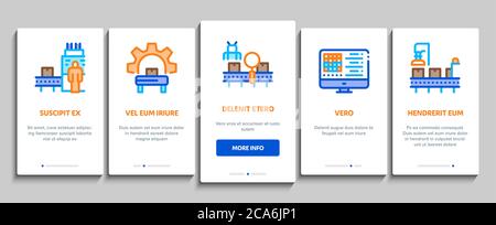 Fertigungsprozess Einbordelemente Symbole Vektor Setzen Stock Vektor