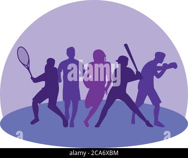Gruppe von sportlichen Menschen üben Sport Silhouetten Vektor Illustration Design Stock Vektor