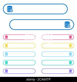 Symbole für Datenbankeinstellungen in Menüschaltflächen mit abgerundeten Farben. Symbole auf der linken und rechten Seite. Stock Vektor