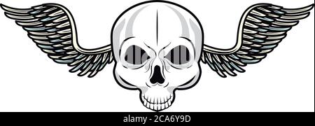 Schädel Knochen mit Flügeln Tattoo Kunst Symbol Vektor Illustration Design Stock Vektor