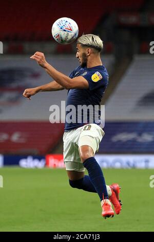 London, Großbritannien. August 2020. Sagte Benrahma von Brentford in Aktion während des Spiels. EFL Skybet Championship spielt am Dienstag, den 4. August 2020 im Wembley Stadium in London vor Final, Brentford gegen Fulham. Dieses Bild darf nur für redaktionelle Zwecke verwendet werden. Nur redaktionelle Verwendung, Lizenz für kommerzielle Nutzung erforderlich. Keine Verwendung in Wetten, Spiele oder ein einzelner Club / Liga / Spieler Publikationen. PIC von Steffan Bowen / Andrew Orchard Sport Fotografie / Alamy Live News Kredit: Andrew Orchard Sport Fotografie / Alamy Live News Stockfoto