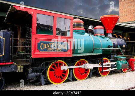 Chattanooga Choo Choo Dampflokomotive berühmt gemacht durch das Lied von Glenn Miller auf dem alten Bahnhof in Chattanooga Tennessee USA aufgenommen Stockfoto