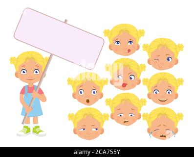Mädchen hält Banner-Set. Illustration Stockfoto
