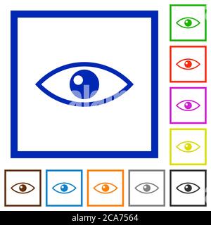 Augen flache Farbsymbole in quadratischen Rahmen auf weißem Hintergrund Stock Vektor