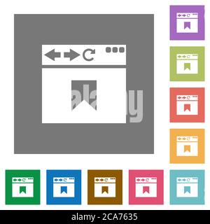 Browser Lesezeichen flache Symbole auf einfache Farbe quadratische Hintergründe Stock Vektor