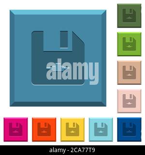 Netzwerkdatei gravierte Symbole auf kantigen quadratischen Tasten in verschiedenen trendigen Farben Stock Vektor
