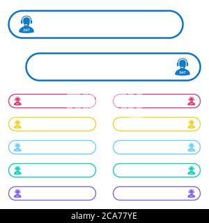 Symbole für den 24-Stunden-Bedienerservice in abgerundeten Menüschaltflächen. Symbole auf der linken und rechten Seite. Stock Vektor